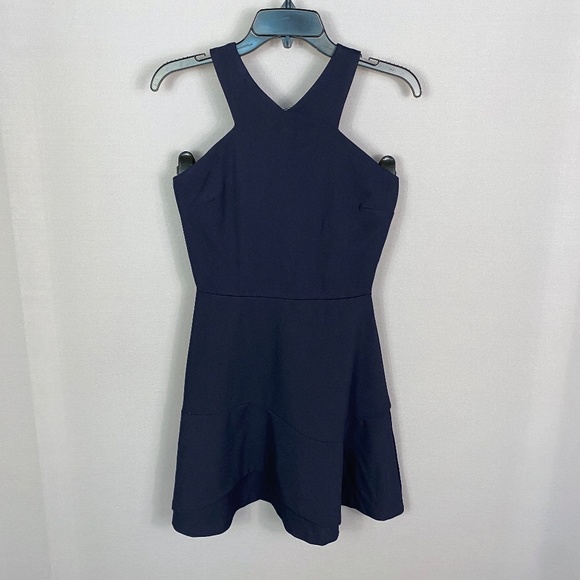 Love...Ady Ruffle Hem Fit and Flare Dress in Navy Size Medium - Picture 3 of 10